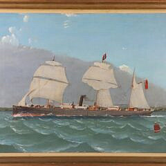 19th Century American Maritime "Steam Vessel Under Sail" Oil on Canvas