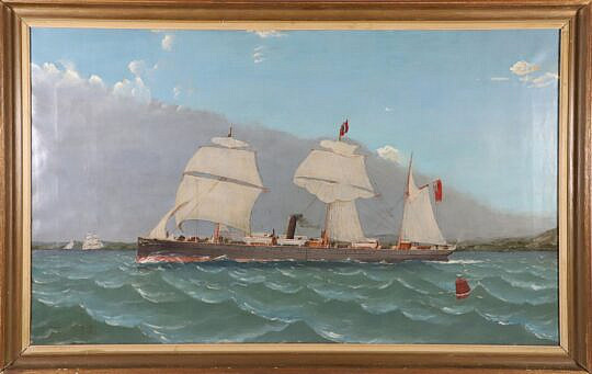 19th Century American Maritime "Steam Vessel Under Sail" Oil on Canvas