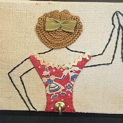 Vintage Figural Embroidery Hanging Key Hook