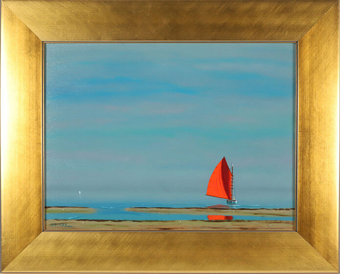 Robert Stark Jr. Oil on Canvas "Red Sail in Polpis Harbor"