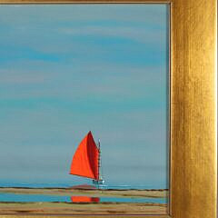 Robert Stark Jr.  Oil on Canvas “Red Sail in Polpis Harbor”