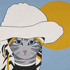 Maggie Meredith Oil on Canvas “Cat in a White Sun Hat”