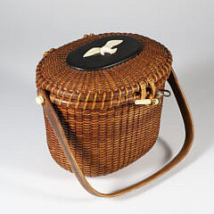 Sherwin Boyer Nantucket Friendship Basket, circa 1950s Ebony Top With Carved Seagull