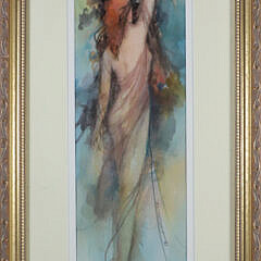 Al Narizzano Watercolor on Paper, "Art Nouveau Woman Walking Away", matted and framed, signed mid-right Narizzano, 2007