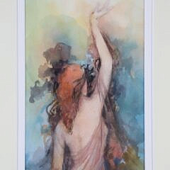 Al Narizzano Watercolor on Paper, “Art Nouveau Woman Walking Away”