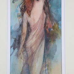Al Narizzano Watercolor on Paper, “Art Nouveau Woman Walking Away”