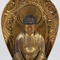 Edo Period Gold Lacquer Wooden Buddha in Glass Case