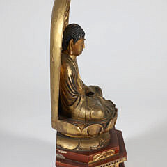 Edo Period Gold Lacquer Wooden Buddha in Glass Case