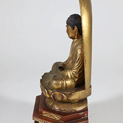 Edo Period Gold Lacquer Wooden Buddha in Glass Case