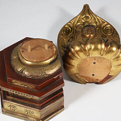 Edo Period Gold Lacquer Wooden Buddha in Glass Case