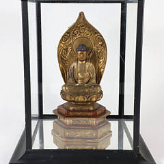 Edo Period Gold Lacquer Wooden Buddha in Glass Case