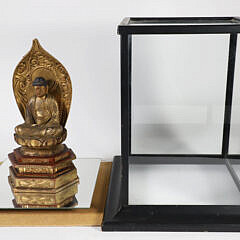 Edo Period Gold Lacquer Wooden Buddha in Glass Case