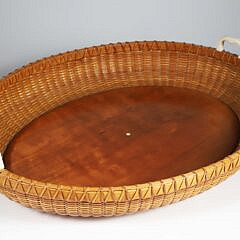 Paul Willer (1930-2025) Oval Nantucket Basket Woven Serving Tray with Carved Ivory Heart Handles, signed Willer 