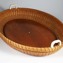 Paul Willer Oval Nantucket Basket Woven Serving Tray with Carved Heart Handles