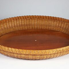 Paul Willer Oval Nantucket Basket Woven Serving Tray with Carved Heart Handles