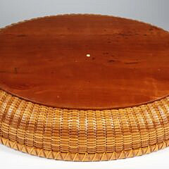 Paul Willer Oval Nantucket Basket Woven Serving Tray with Carved Heart Handles