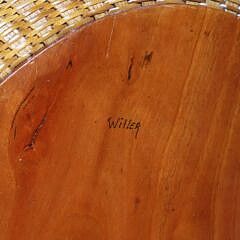 Paul Willer Oval Nantucket Basket Woven Serving Tray with Carved Heart Handles