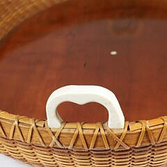 Paul Willer Oval Nantucket Basket Woven Serving Tray with Carved Heart Handles