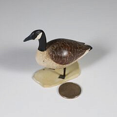Miniature Hand Carved and Painted Goose Decoy, signed upon the base F.J.A.