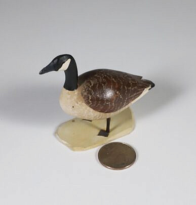 Miniature Hand Carved and Painted Goose Decoy, signed upon the base F.J.A.