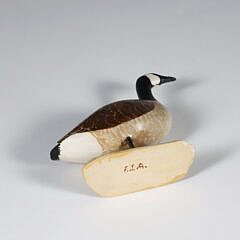 Miniature Hand Carved and Painted Goose Decoy Signed F.J.A.