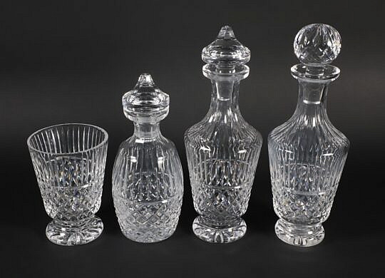 Three Tramore Waterford Crystal Decanters and Ice Bucket