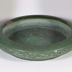 Group of Four Pieces of Green Glazed Arts and Crafts Pottery