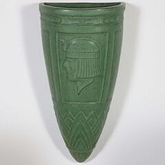 Group of Four Pieces of Green Glazed Arts and Crafts Pottery