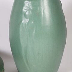 Group of Four Pieces of Green Glazed Arts and Crafts Pottery