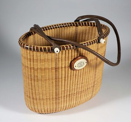 Stancek Nantucket Bucket Purse, Circa 2009 with aqua cloth sack and rope handle 