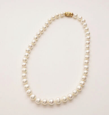 10mm Fresh Water Pearl Necklace, 14K gold clasp