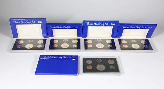 Five 1972 Uncirculated Mint Proof Coin Sets