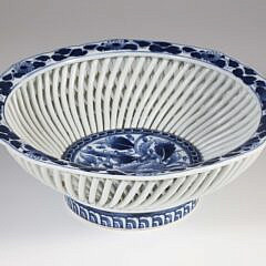 Japanese Signed Blue and White Porcelain Basket 