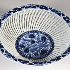 Japanese Signed Blue and White Reticulated Porcelain Basket