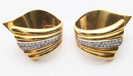Pair of 18K Gold and Diamond Earrings, set with 40 small diamonds 10.65g