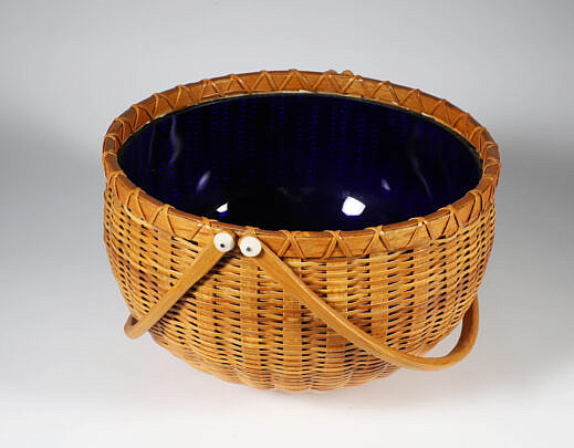 Paul Willer Round Double Swing Handle Nantucket Basket With Cobalt Liner