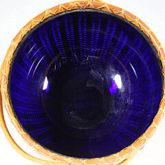 Paul Willer Round Double Swing Handle Nantucket Basket With Cobalt Glass Liner