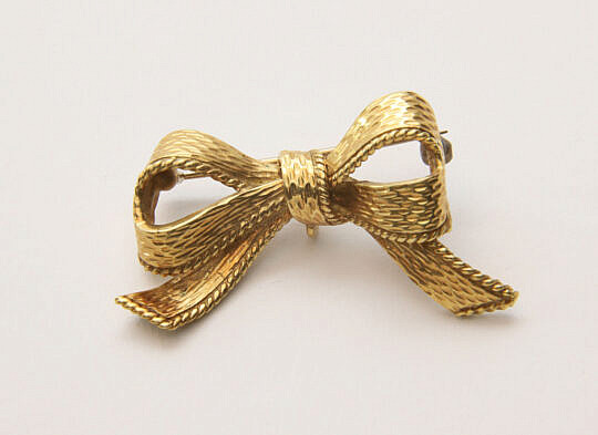 Gold Bow Brooch, Stamped Italy 18k