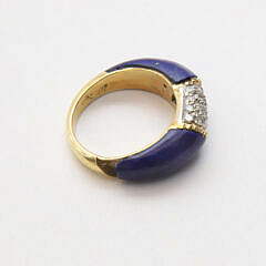 18k Gold Lapis and Diamond Ring, Set With 20 Small Diamonds