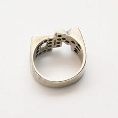 14k White Gold and Diamond  “MD” Ring, Set with 23 Small Diamonds