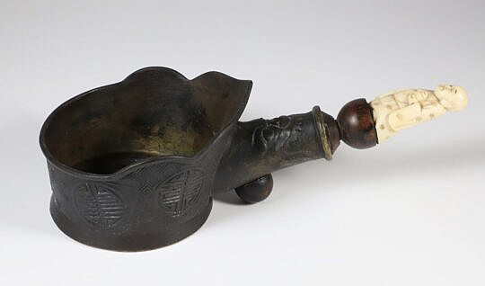 Chinese Bronze, Wood and Antique Ivory Budha Press Iron, 19th Century