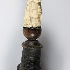 Chinese Bronze, Wood and Antique Ivory Budha Press Iron, 19th Century