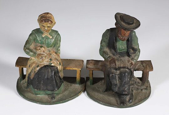 Pair of Antique Shaker Cast Iron and Polychrome Bookends 