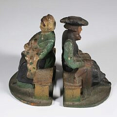 Pair of Antique Cast Iron and Polychrome Bookends Depicting Shaker Man and Woman