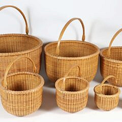 Bill and Judy Reis Nest of 7 Round Open Swing Handle Nantucket Baskets, circa 1974