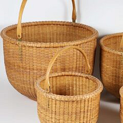 Bill and Judy Reis Nest of 7 Round Open Swing Handle Nantucket Baskets, circa 1974