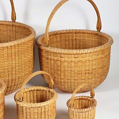 Bill and Judy Reis Nest of 7 Round Open Swing Handle Nantucket Baskets, circa 1974