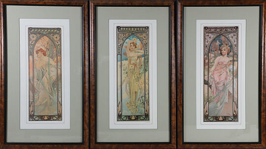 Group of Three Art Nouveau Style Mucha Prints