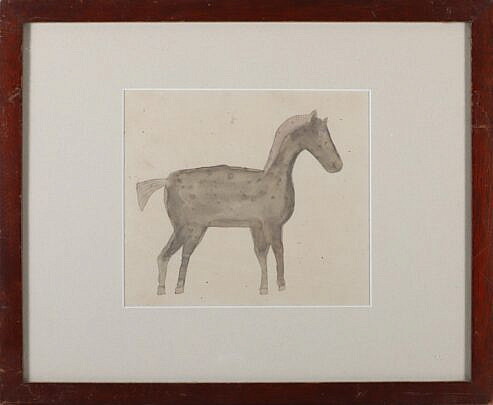 Folk Art Watercolor on Paper "Pony"