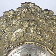 Antique Repousse Brass Dutch Wall Clock, 19th Century